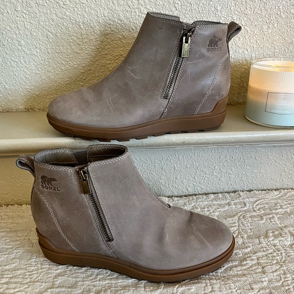 Sorel Women\'s Evie II Zip Wedge Chelsea Booties Taupe Size 8.5